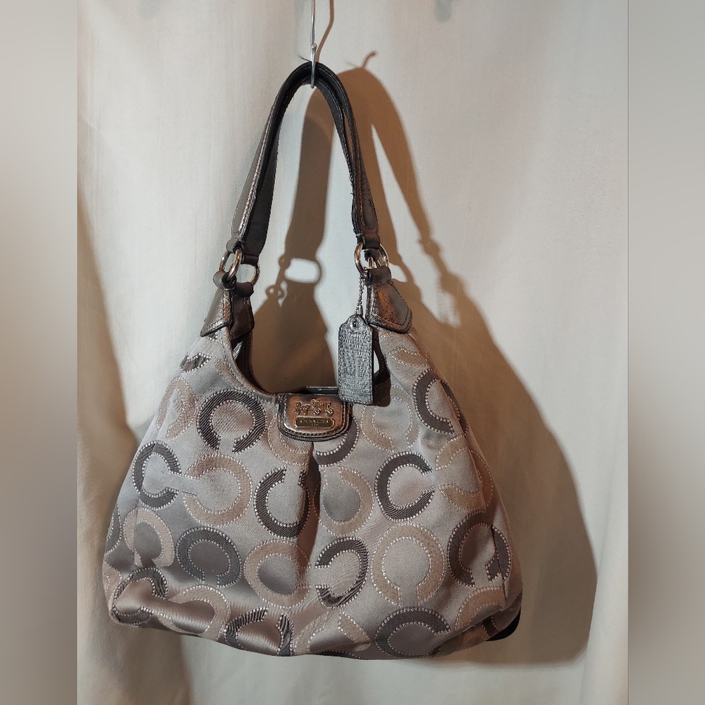 Coach Madison Maggie Grey Hobo Bag With Teal Satin Interior GUC